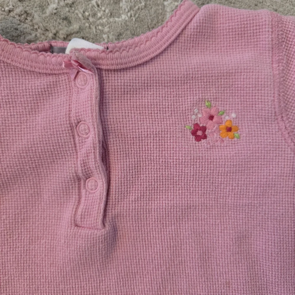 Carter's Embroidered Flowers Pink Long Sleeved Waffle Tee